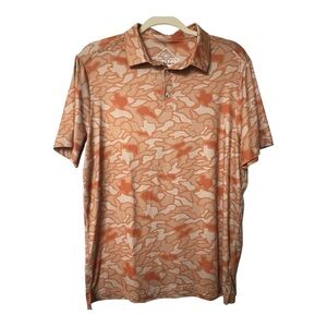 BURLEBO Men's Orange Texas Camo Performance Polo Short Sleeve Shirt Medium